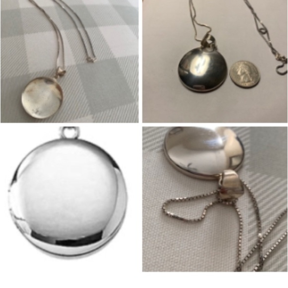 Sterling silver necklace with smooth round silver medallion on sterling chain